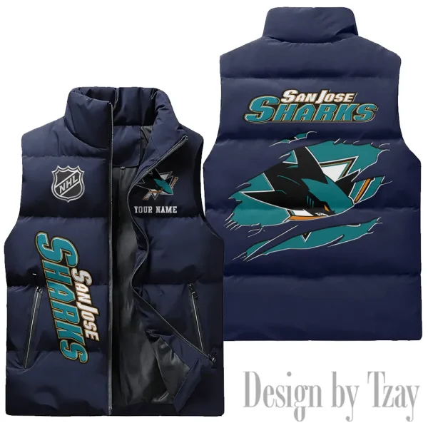 San Jose Sharks NHL Sleeveless Down Puffer Vest AZSDPV116 - Image 2
