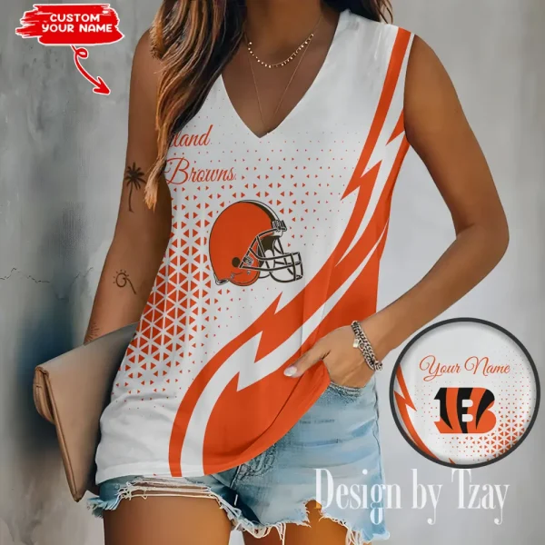 Cleveland Browns Summer Casual Women's Tank Vest Sleeveless SPTVNECKWVTS523