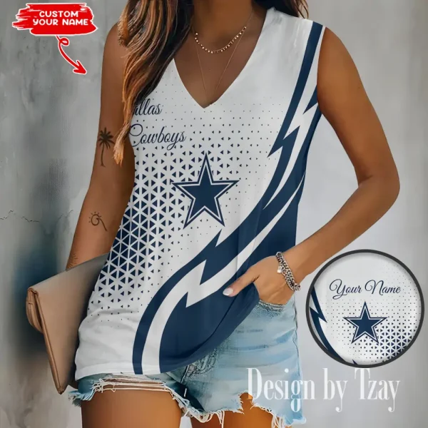 Dallas Cowboys Summer Casual Women's Tank Vest Sleeveless SPTVNECKWVTS524