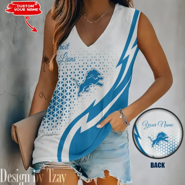 Detroit Lions Summer Casual Women's Tank Vest Sleeveless SPTVNECKWVTS526