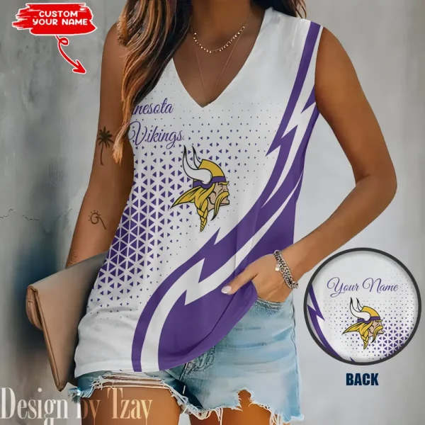 Minnesota Vikings Summer Casual Women's Tank Vest Sleeveless SPTVNECKWVTS536