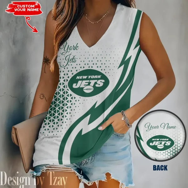 New York Jets Summer Casual Women's Tank Vest Sleeveless SPTVNECKWVTS540