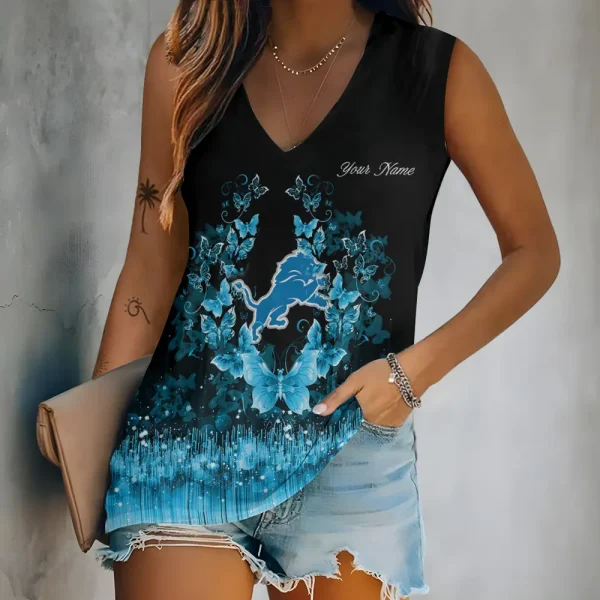 Detroit Lions Summer Casual Women's Tank Vest Sleeveless SPTVNECKWVTS558