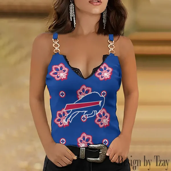 Buffalo Bills Sexy Splicing Metal Chain Strap Tank Top For Women SPTWCSTT302