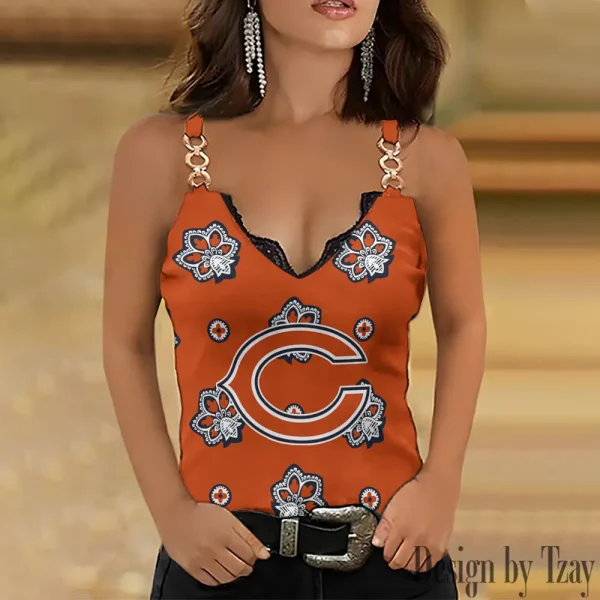 Chicago Bears Sexy Splicing Metal Chain Strap Tank Top For Women SPTWCSTT304