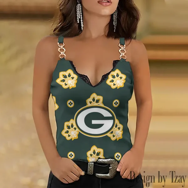 Green Bay Packers Sexy Splicing Metal Chain Strap Tank Top For Women SPTWCSTT310