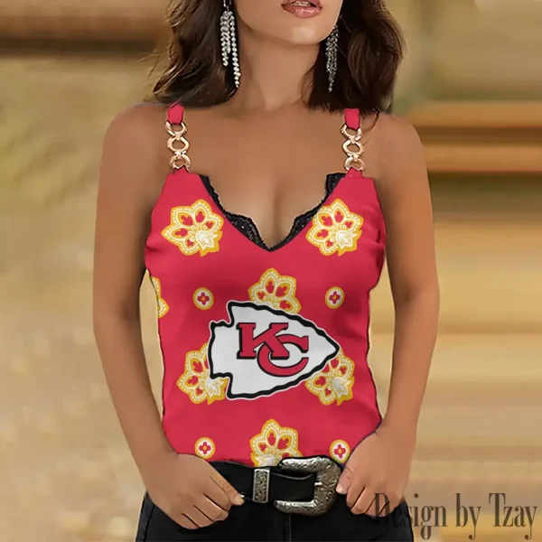 Kansas City Chiefs Sexy Splicing Metal Chain Strap Tank Top For Women SPTWCSTT314