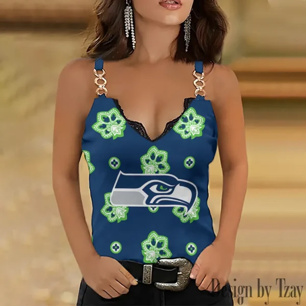 Seattle Seahawks Sexy Splicing Metal Chain Strap Tank Top For Women SPTWCSTT327