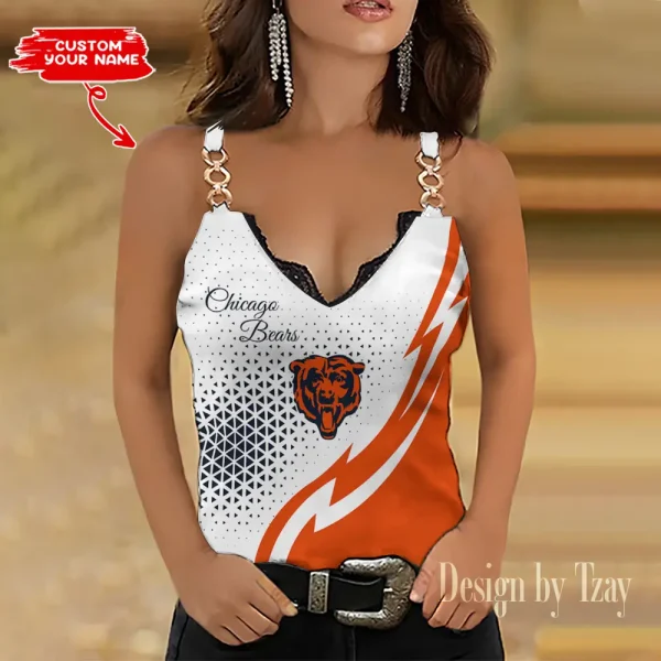 Chicago Bears Sexy Splicing Metal Chain Strap Tank Top For Women SPTWCSTT336