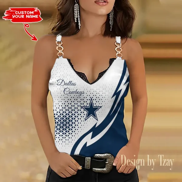 Dallas Cowboys Sexy Splicing Metal Chain Strap Tank Top For Women SPTWCSTT339