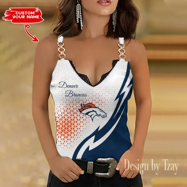 Denver Broncos Sexy Splicing Metal Chain Strap Tank Top For Women SPTWCSTT340