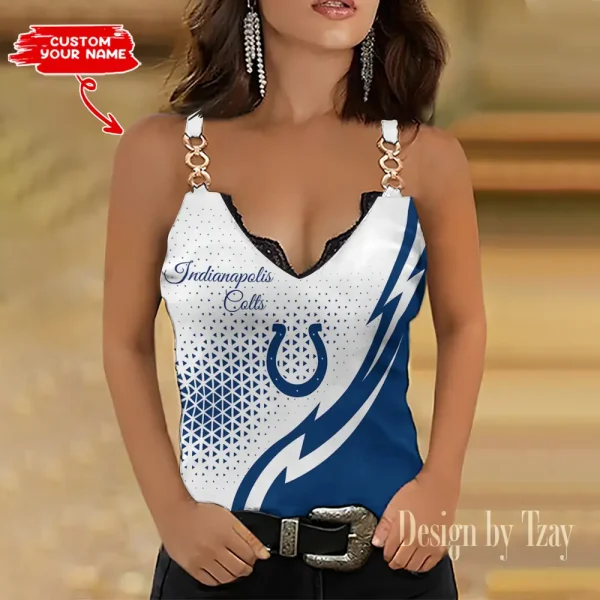 Indianapolis Colts Sexy Splicing Metal Chain Strap Tank Top For Women SPTWCSTT344