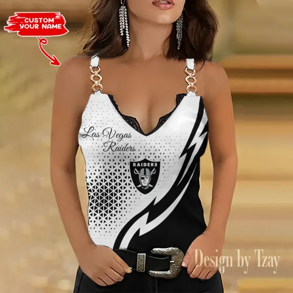 Las Vegas Raiders Sexy Splicing Metal Chain Strap Tank Top For Women SPTWCSTT347
