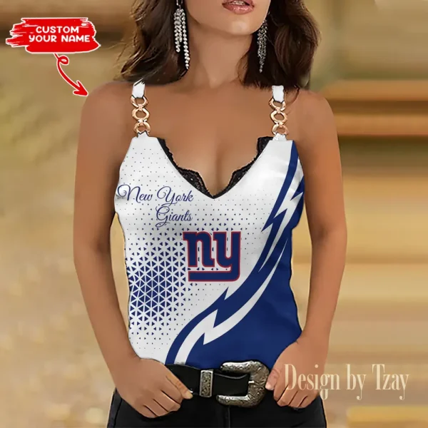New York Giants Sexy Splicing Metal Chain Strap Tank Top For Women SPTWCSTT354