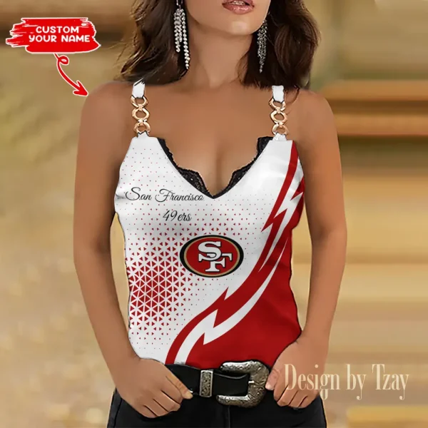 San Francisco 49ers Sexy Splicing Metal Chain Strap Tank Top For Women SPTWCSTT358