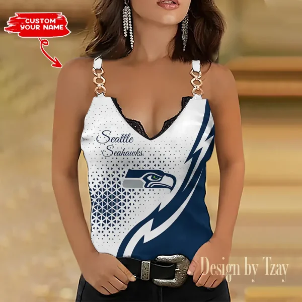 Seattle Seahawks Sexy Splicing Metal Chain Strap Tank Top For Women SPTWCSTT359