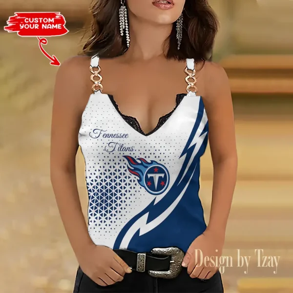 Tennessee Titans Sexy Splicing Metal Chain Strap Tank Top For Women SPTWCSTT361