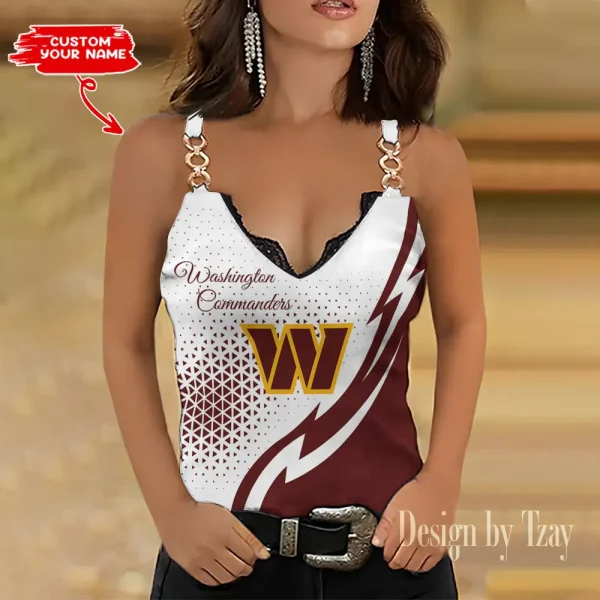 Washington Commanders Sexy Splicing Metal Chain Strap Tank Top For Women SPTWCSTT362