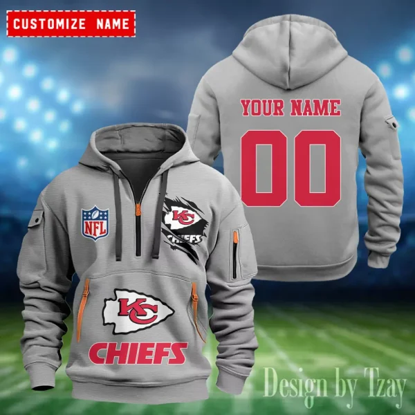 Kansas City Chiefs Heavy Fleece Pullover Hoodie AZHEAVYHD405 - Image 4
