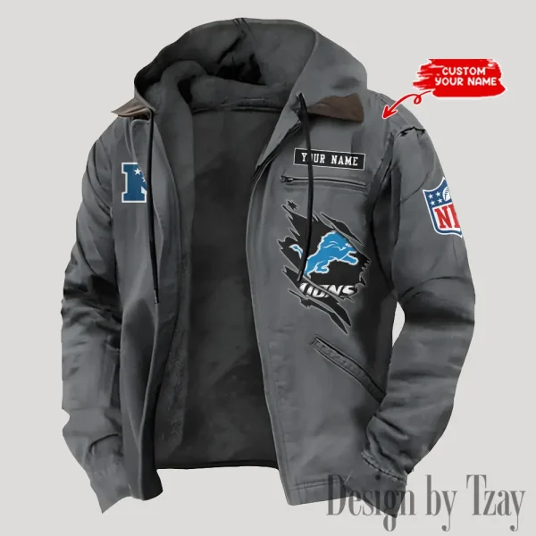 Detroit Lions Men's Casual Padded Jacket Hooded Trending 2025 SPTPJH140
