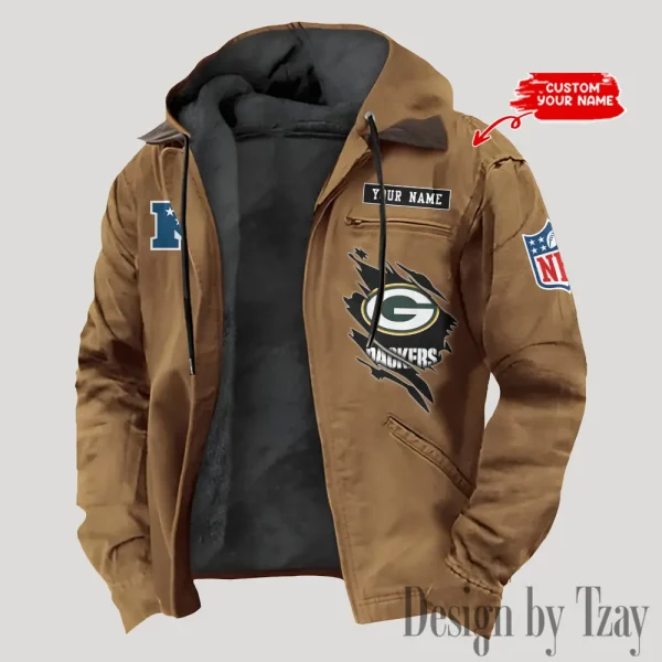 Green Bay Packers Men's Casual Padded Jacket Hooded Trending 2025 SPTPJH141 - Image 3