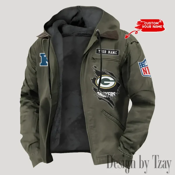 Green Bay Packers Men's Casual Padded Jacket Hooded Trending 2025 SPTPJH141