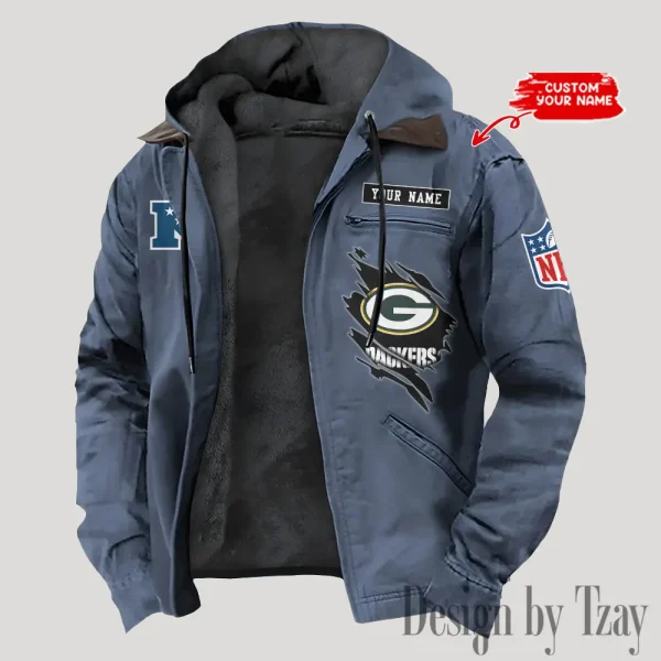 Green Bay Packers Men's Casual Padded Jacket Hooded Trending 2025 SPTPJH141 - Image 4