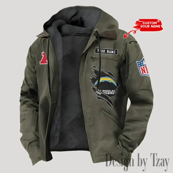 Los Angeles Chargers Men's Casual Padded Jacket Hooded Trending 2025 SPTPJH147 - Image 3