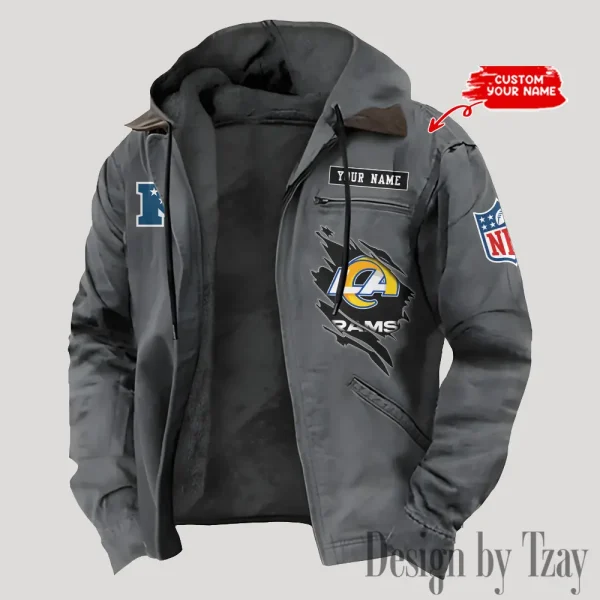 Los Angeles Rams Men's Casual Padded Jacket Hooded Trending 2025 SPTPJH148 - Image 3