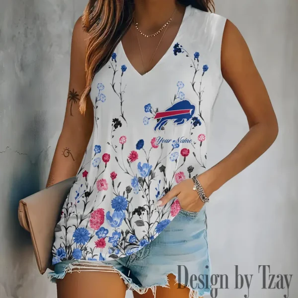 Buffalo Bills Women V-Neck Sleeveless Camisoles Off Shoulder Vest SPTVNECKWVTS584