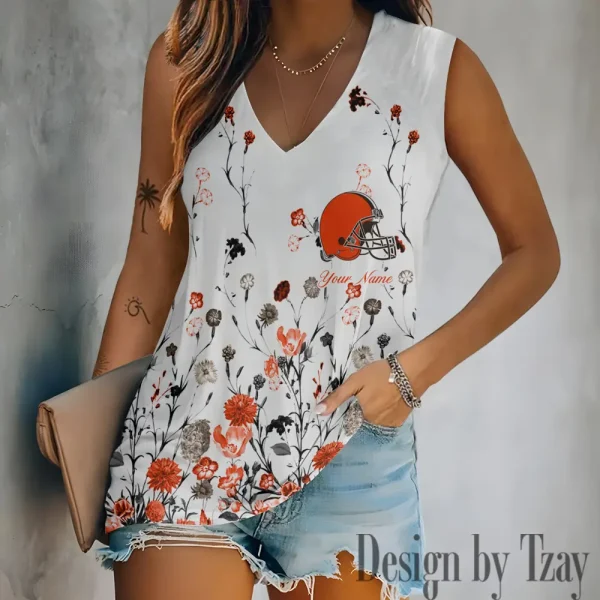 Cleveland Browns Women V-Neck Sleeveless Camisoles Off Shoulder Vest SPTVNECKWVTS588