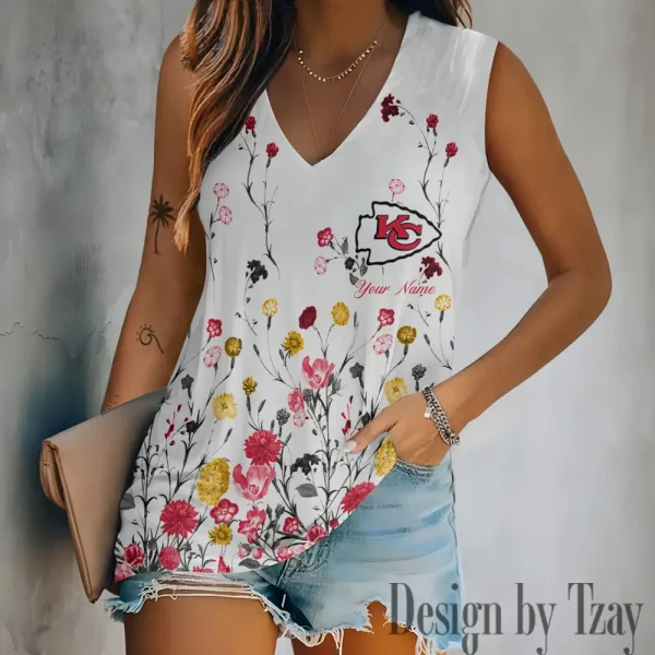 Kansas City Chiefs Women V-Neck Sleeveless Camisoles Off Shoulder Vest SPTVNECKWVTS596