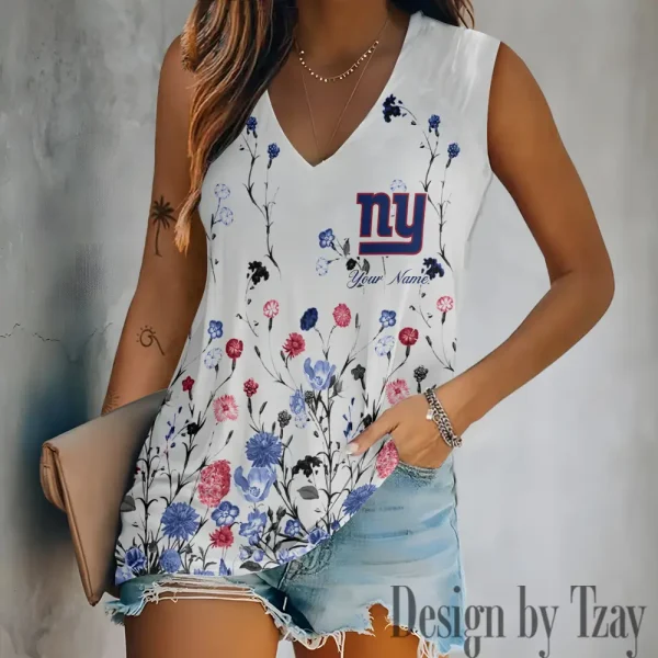 New York Giants Women V-Neck Sleeveless Camisoles Off Shoulder Vest SPTVNECKWVTS604