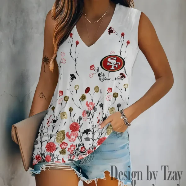 San Francisco 49ers Women V-Neck Sleeveless Camisoles Off Shoulder Vest SPTVNECKWVTS608
