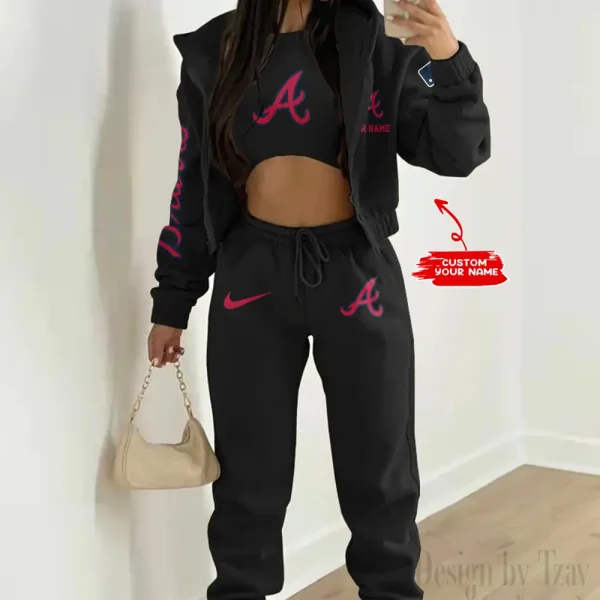 Atlanta Braves MLB Women's Outfit Winter Athleisure 3 Piece Set SPTWAL3PS133 - Image 2