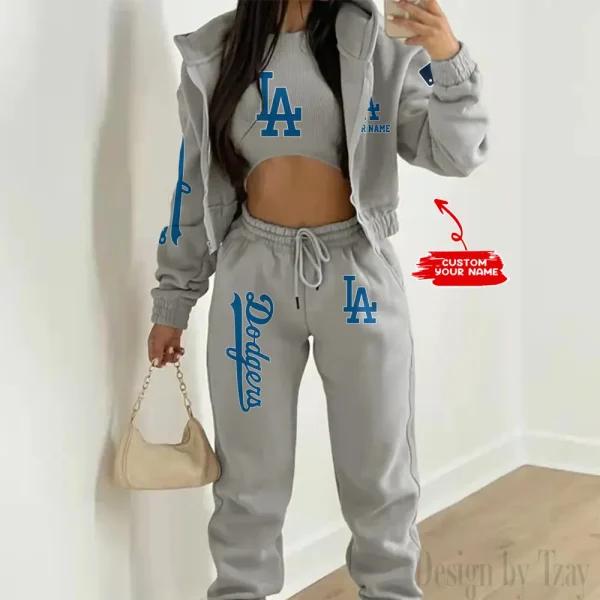 Los Angeles Dodgers MLB Women's Outfit Winter Athleisure 3 Piece Set SPTWAL3PS145 - Image 3