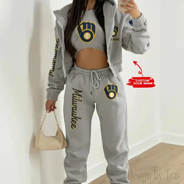 Milwaukee Brewers MLB Women's Outfit Winter Athleisure 3 Piece Set SPTWAL3PS147 - Image 3