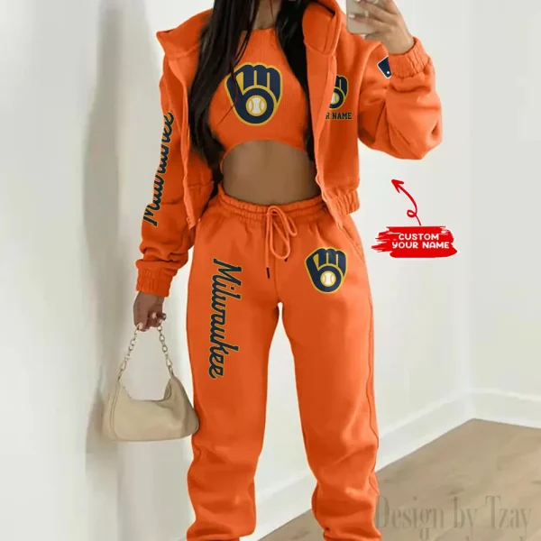 Milwaukee Brewers MLB Women's Outfit Winter Athleisure 3 Piece Set SPTWAL3PS147 - Image 5