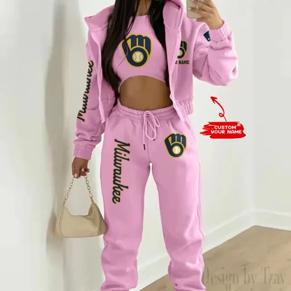 Milwaukee Brewers MLB Women's Outfit Winter Athleisure 3 Piece Set SPTWAL3PS147 - Image 7