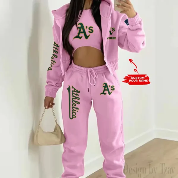 Oakland Athletics MLB Women's Outfit Winter Athleisure 3 Piece Set SPTWAL3PS151 - Image 4