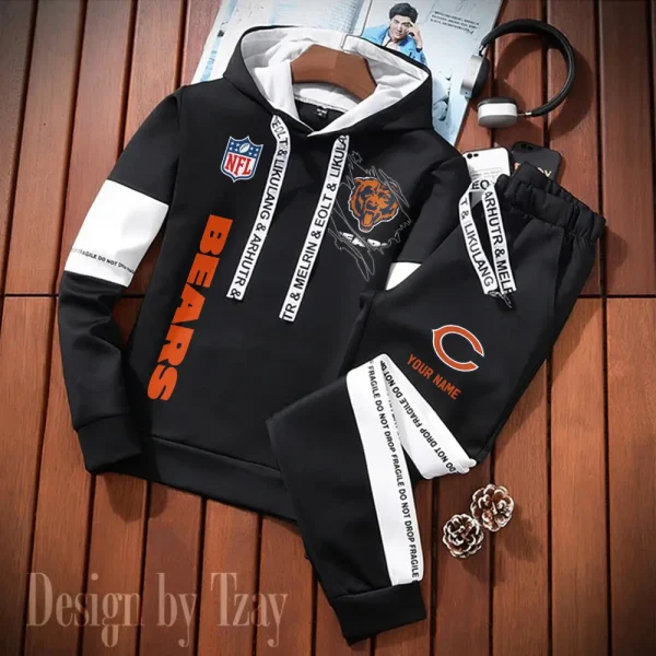 Chicago Bears New Fashion Casual Sportswear: Stylish Hooded Sweatshirt and Jogger Pants Set for Men SPTCSSW115 - Image 2