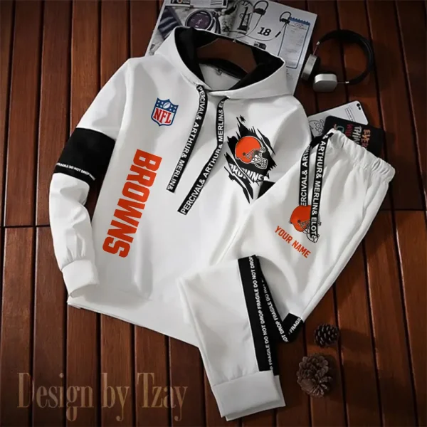 Cleveland Browns New Fashion Casual Sportswear: Stylish Hooded Sweatshirt and Jogger Pants Set for Men SPTCSSW117