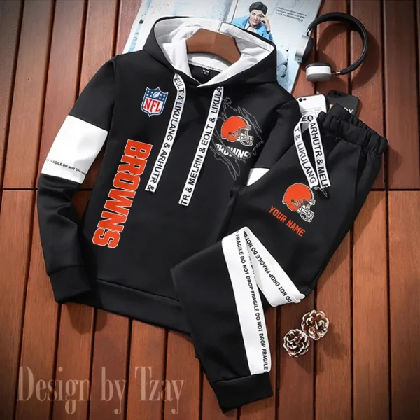 Cleveland Browns New Fashion Casual Sportswear: Stylish Hooded Sweatshirt and Jogger Pants Set for Men SPTCSSW117 - Image 2
