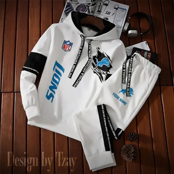 Detroit Lions New Fashion Casual Sportswear: Stylish Hooded Sweatshirt and Jogger Pants Set for Men SPTCSSW120
