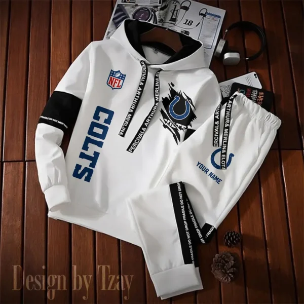 Indianapolis Colts New Fashion Casual Sportswear: Stylish Hooded Sweatshirt and Jogger Pants Set for Men SPTCSSW123 - Image 2