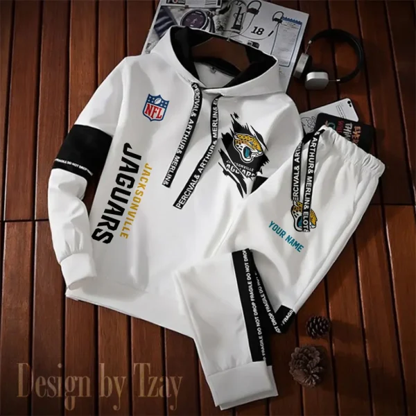 Jacksonville Jaguars New Fashion Casual Sportswear: Stylish Hooded Sweatshirt and Jogger Pants Set for Men SPTCSSW124 - Image 2