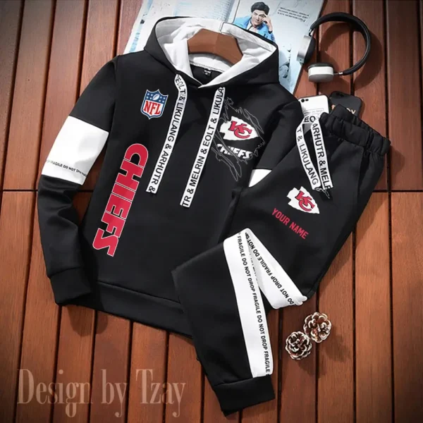 Kansas City Chiefs New Fashion Casual Sportswear: Stylish Hooded Sweatshirt and Jogger Pants Set for Men SPTCSSW125