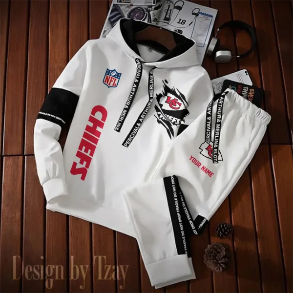 Kansas City Chiefs New Fashion Casual Sportswear: Stylish Hooded Sweatshirt and Jogger Pants Set for Men SPTCSSW125 - Image 2