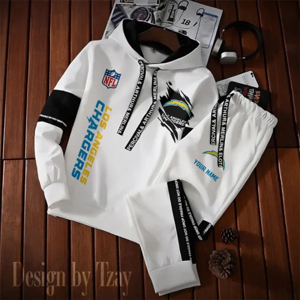 Los Angeles Chargers New Fashion Casual Sportswear: Stylish Hooded Sweatshirt and Jogger Pants Set for Men SPTCSSW127