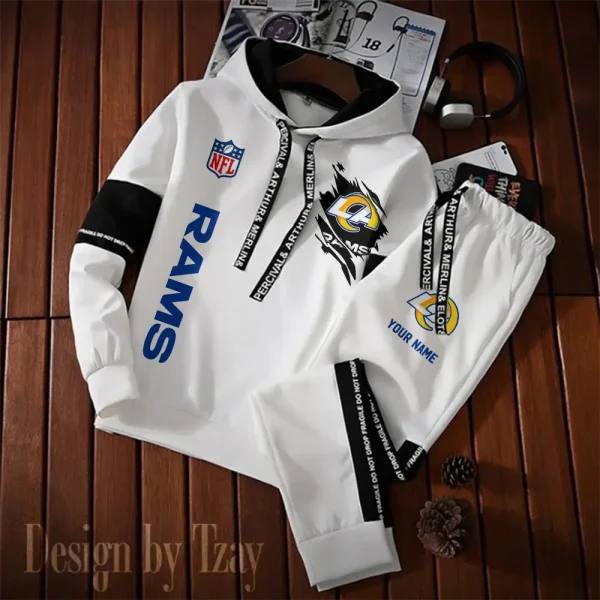 Los Angeles Rams New Fashion Casual Sportswear: Stylish Hooded Sweatshirt and Jogger Pants Set for Men SPTCSSW128